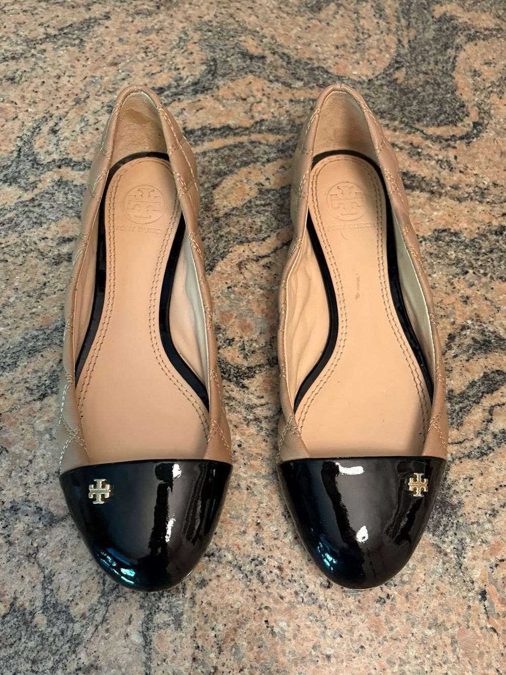 Tory Burch Claremont Quilted Leather Cap Toe Ballet Flats, Size 6.5